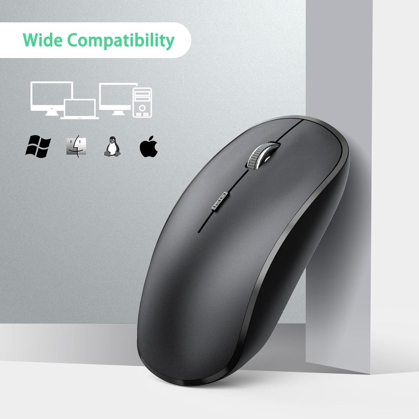 Wireless Mouse for Laptop, J 2.4G Slim Portable Wireless Silent Mouse, 5 Adjustable DPI, Computer Mouse Wireless with USB Receiver for Desktop,Pc,Notebook,Macbook,Chromebook (Black)
