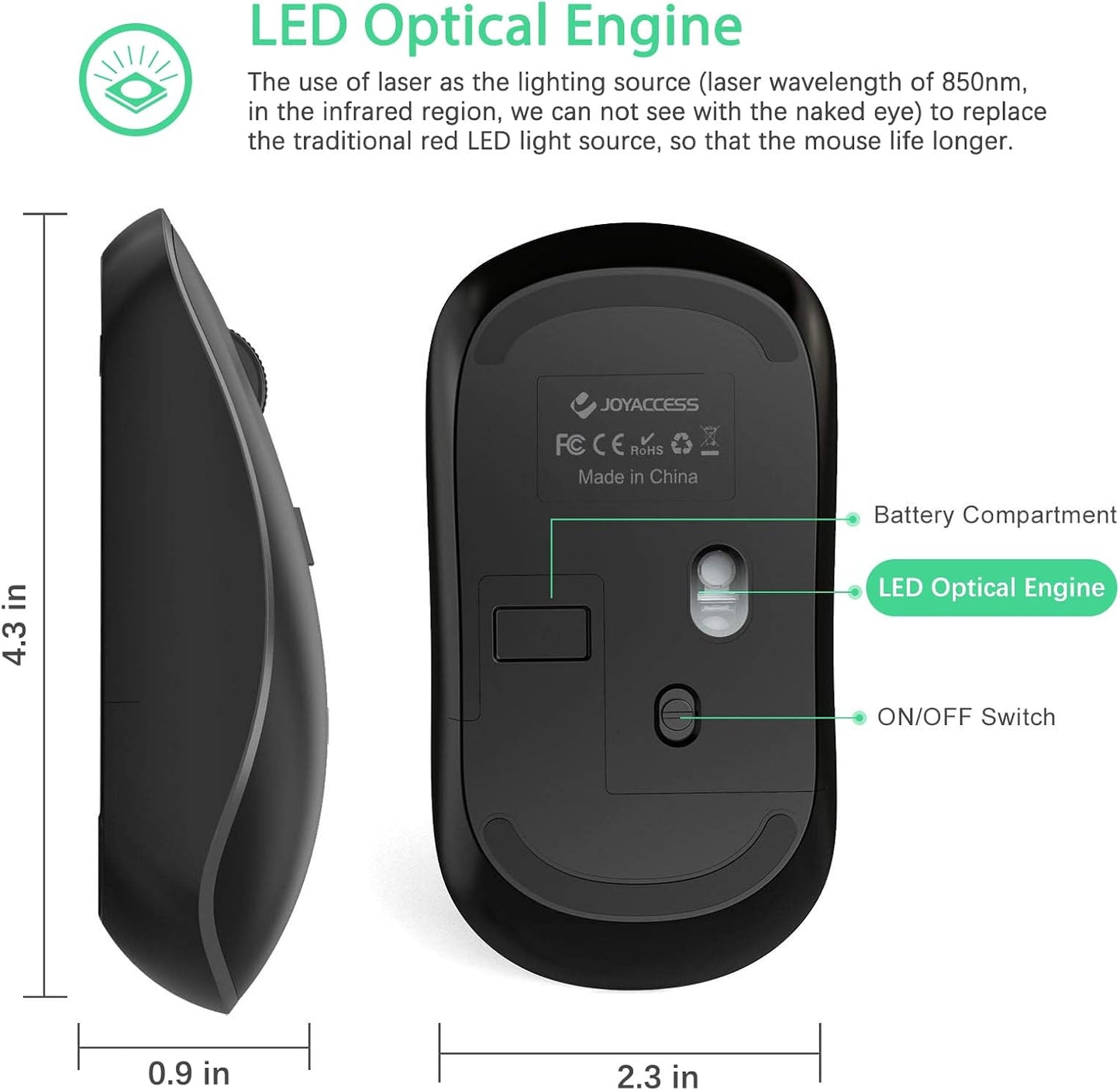 Wireless Mouse for Laptop, J 2.4G Slim Portable Wireless Silent Mouse, 5 Adjustable DPI, Computer Mouse Wireless with USB Receiver for Desktop,Pc,Notebook,Macbook,Chromebook (Black)