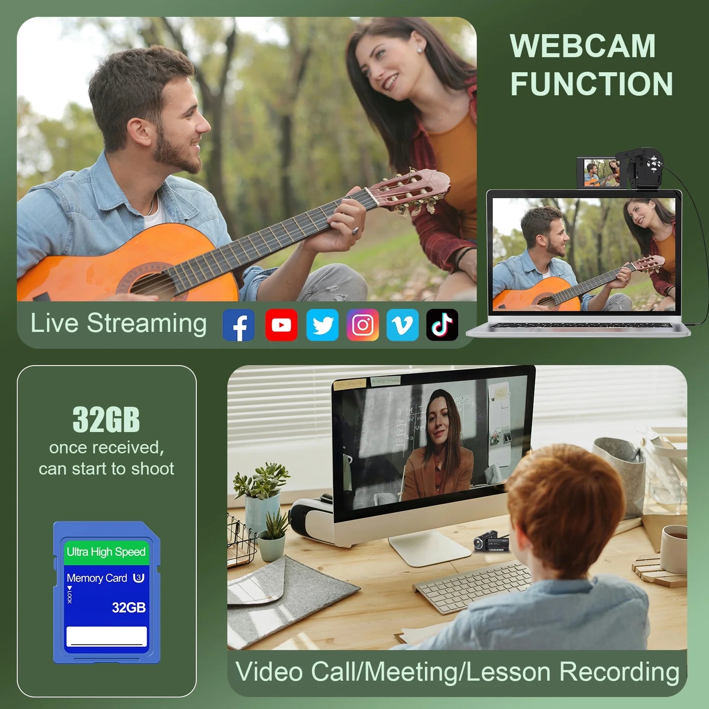 Video Camera Camcorder 2.7K 50MP 16X Zoom Vlogging Camera for Youtube