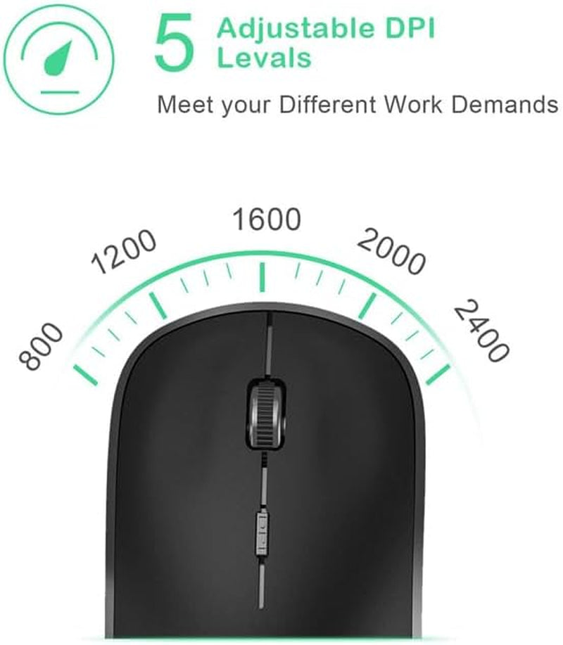 Wireless Mouse for Laptop, J 2.4G Slim Portable Wireless Silent Mouse, 5 Adjustable DPI, Computer Mouse Wireless with USB Receiver for Desktop,Pc,Notebook,Macbook,Chromebook (Black)