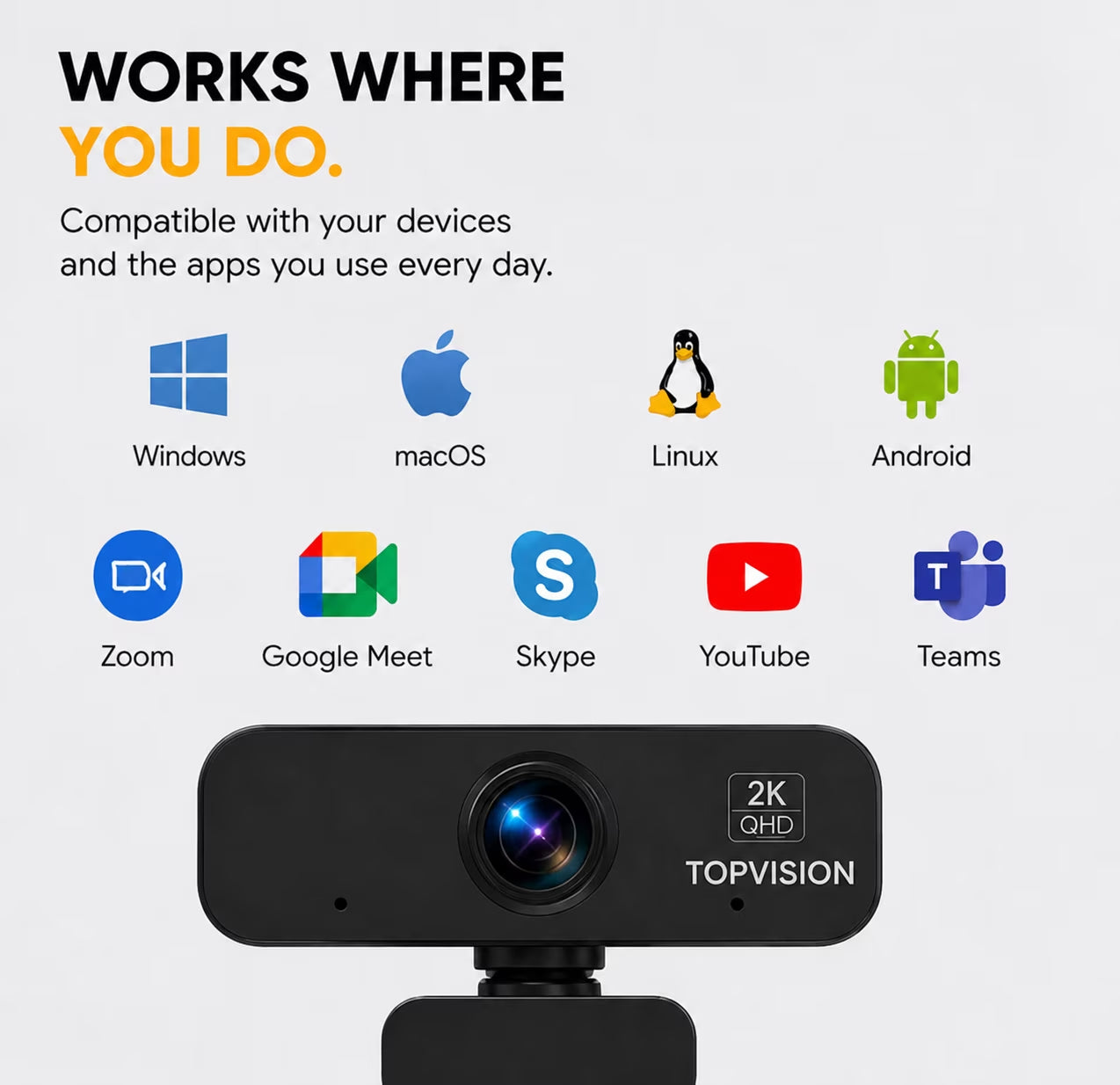 2K QHD Webcam for PC, USB Computer Camera with Microphone, Plug & Play Web Camera for Desktop Computer/Laptop, Zoom,Google Meet,Teams, Streaming, Compatible with Windows Mac Linux