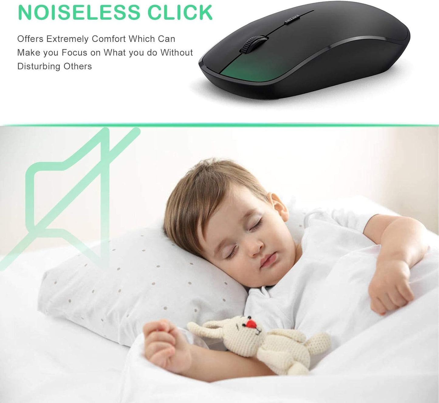 Wireless Mouse for Laptop, J 2.4G Slim Portable Wireless Silent Mouse, 5 Adjustable DPI, Computer Mouse Wireless with USB Receiver for Desktop,Pc,Notebook,Macbook,Chromebook (Black)