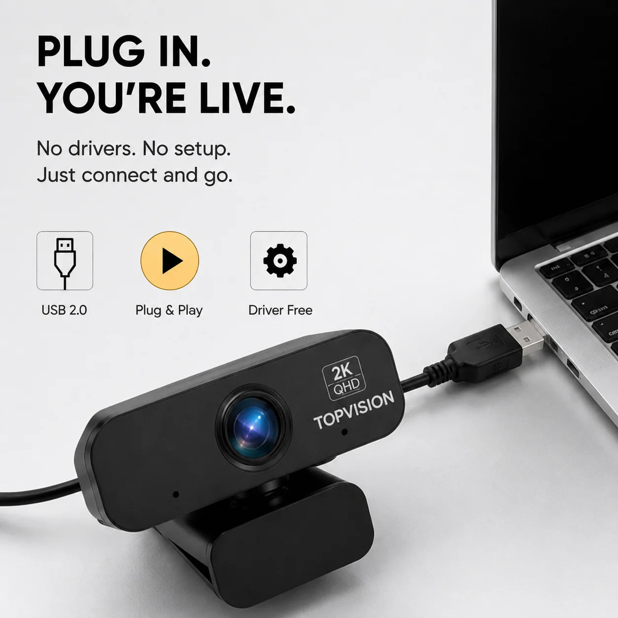 2K QHD Webcam for PC, USB Computer Camera with Microphone, Plug & Play Web Camera for Desktop Computer/Laptop, Zoom,Google Meet,Teams, Streaming, Compatible with Windows Mac Linux