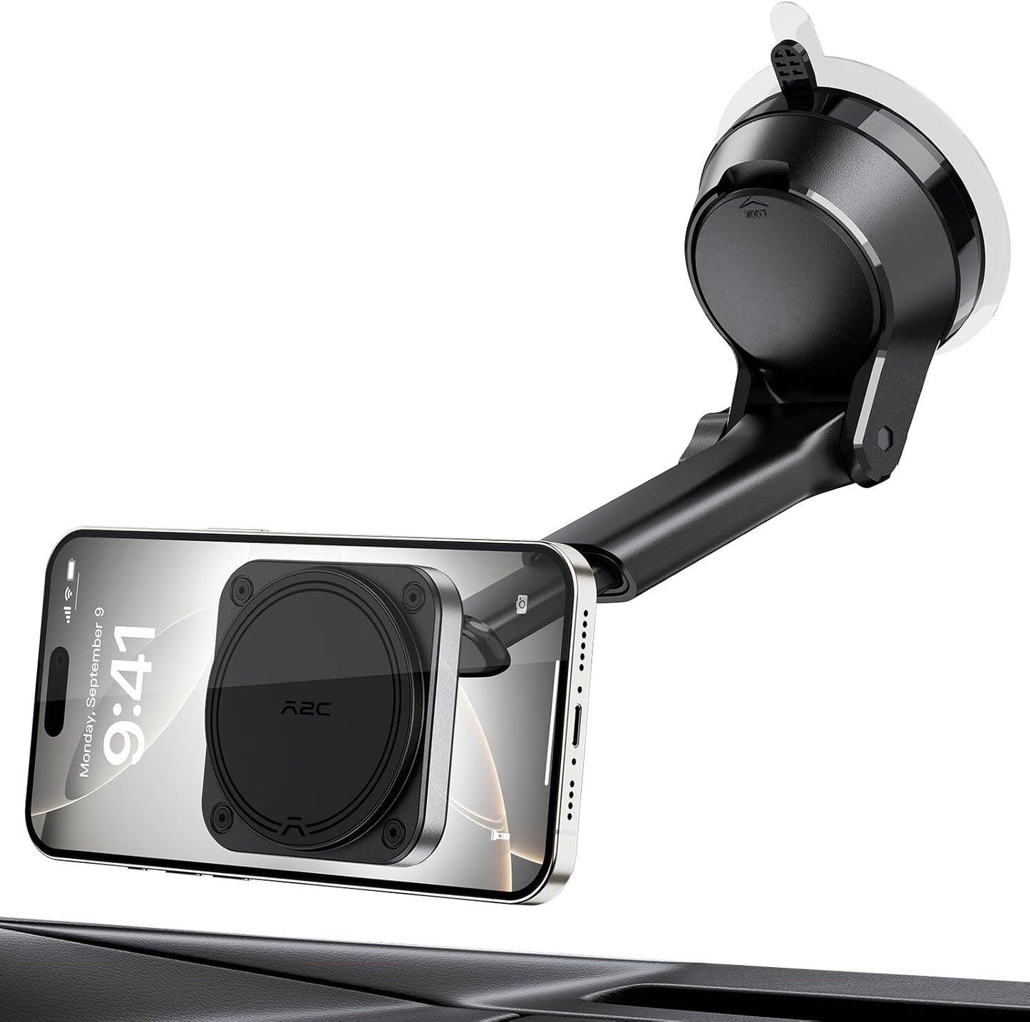 Magnetic Car Mount for Magsafe, Heavy Duty Phone Holder with 20 N55 Magnets, Strong Suction Cup, Adjustable Telescopic Arm, Dashboard & Windshield Mount for Iphone 12-17 Series and All Phones