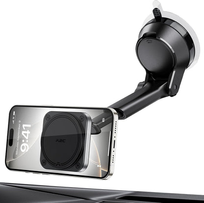 Magnetic Car Mount for Magsafe, Heavy Duty Phone Holder with 20 N55 Magnets, Strong Suction Cup, Adjustable Telescopic Arm, Dashboard & Windshield Mount for Iphone 12-17 Series and All Phones